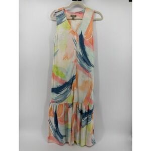 Naturals d&co Womens XS Multicolor Maxi Dress Abstract Brushstroke Button Tiered